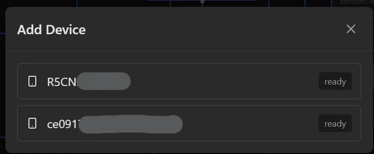 Add Device panel showing connected devices