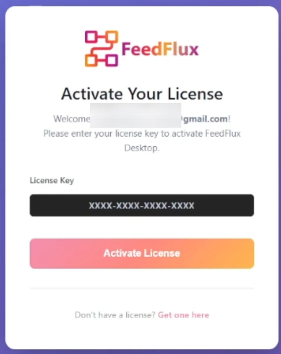 FeedFlux license activation screen