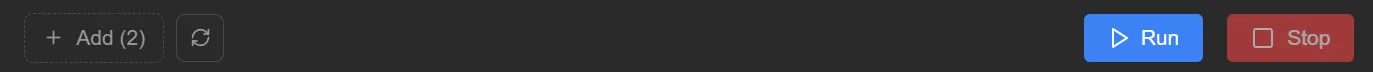 Run and Stop buttons in the toolbar